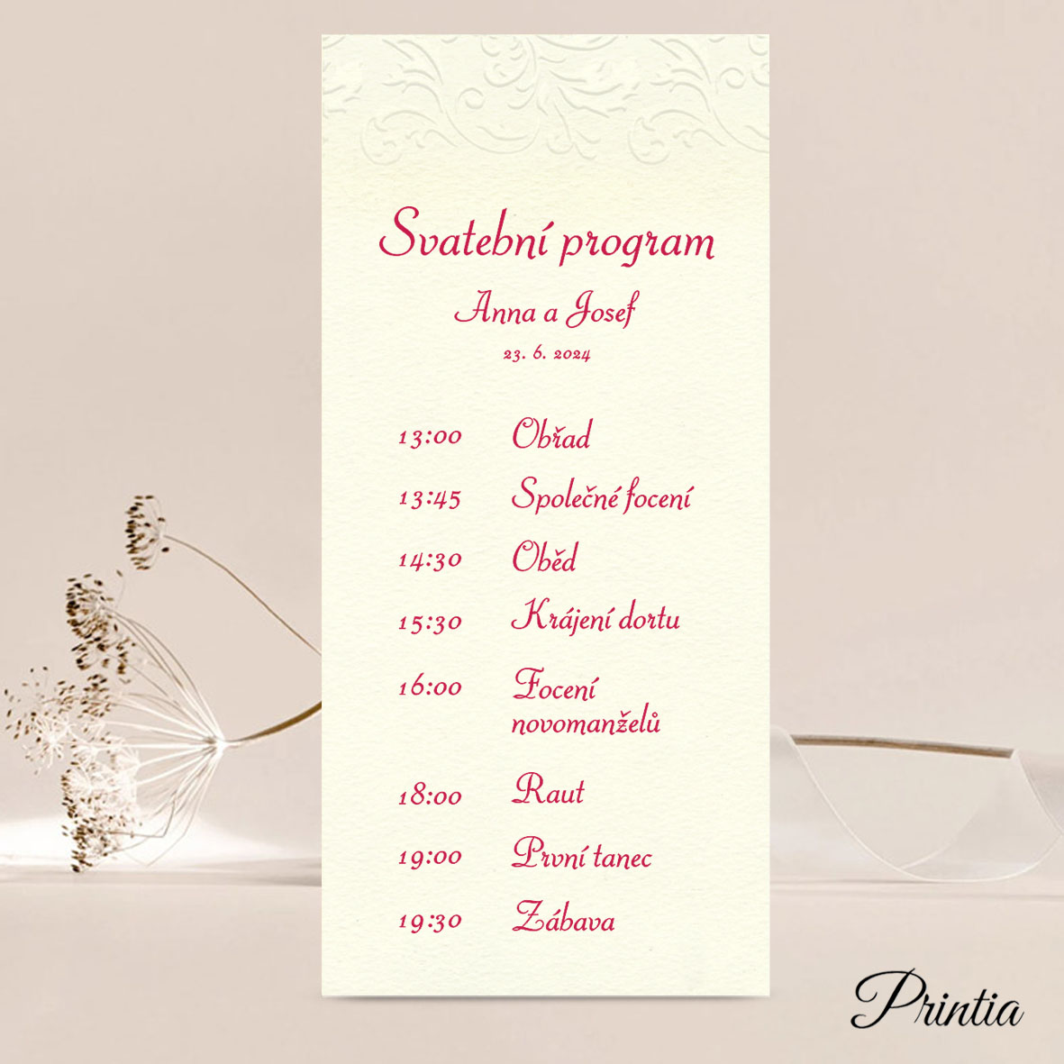Wedding timeline with raised ornament