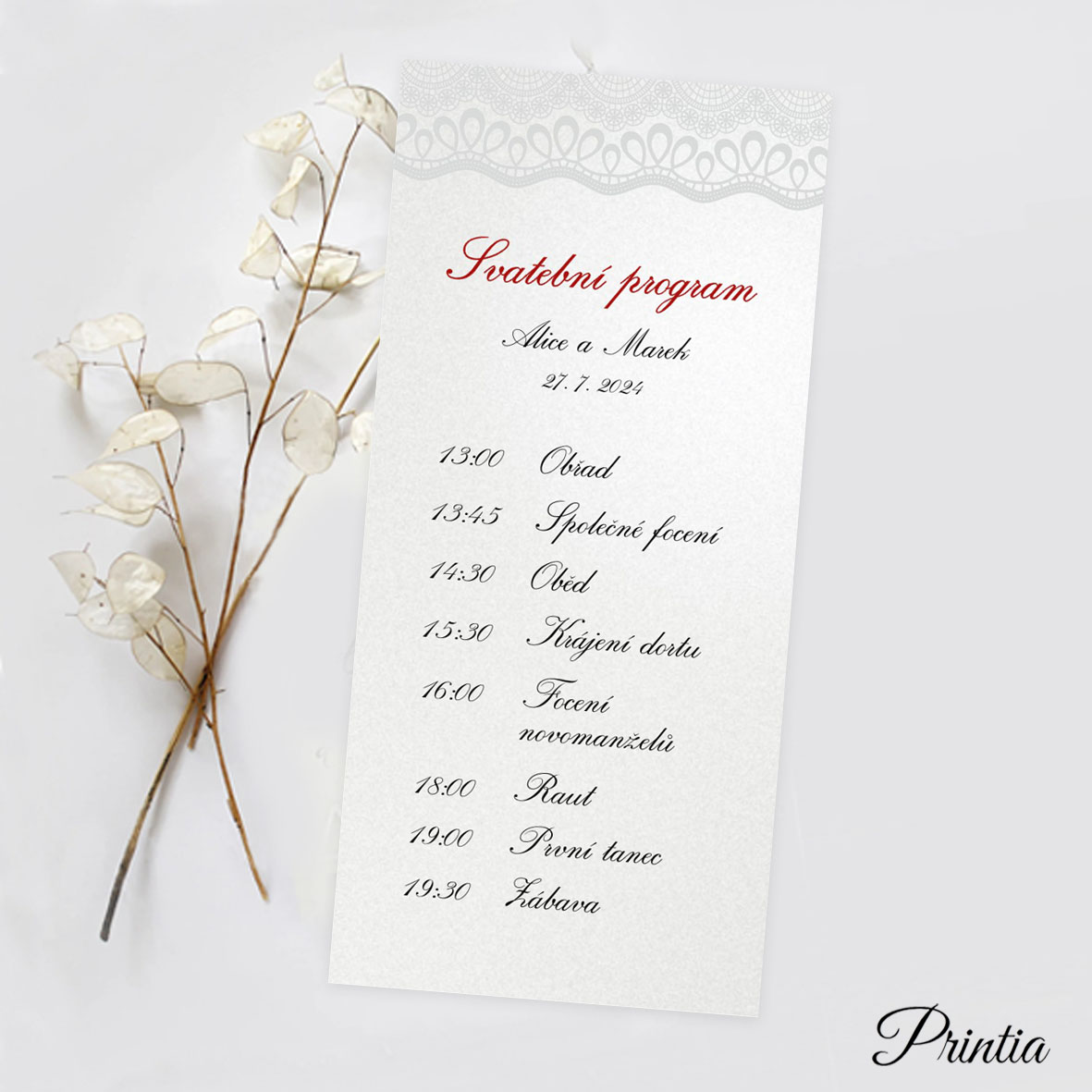 Wedding program with lace motif