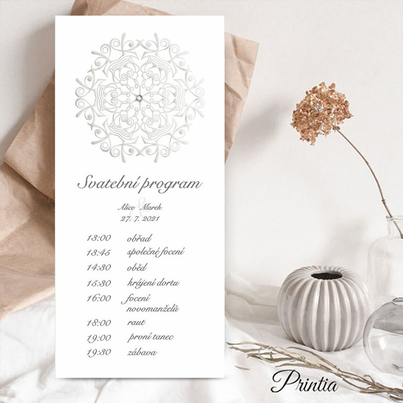 Wedding timeline with embossed ornament and with stone