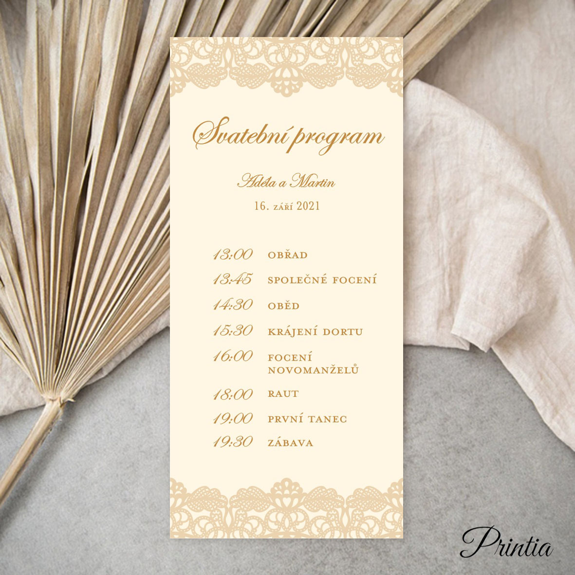 Wedding timeline with printed ornament