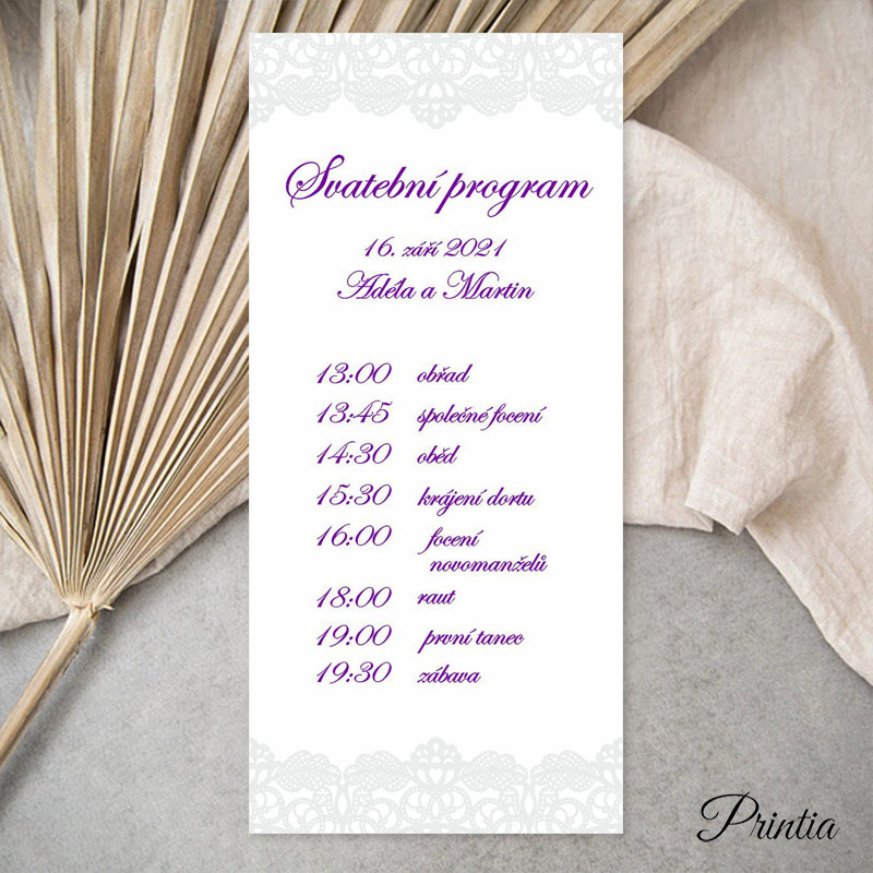 Svatební program s tištěným ornamentem