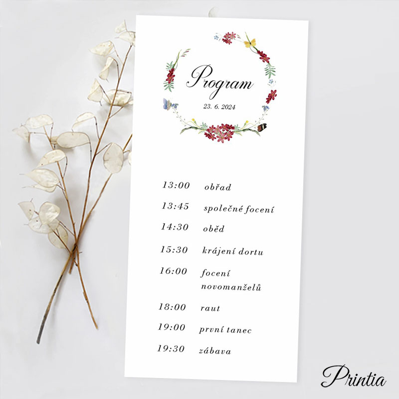 Wedding timeline with a wreath of meadow flowers