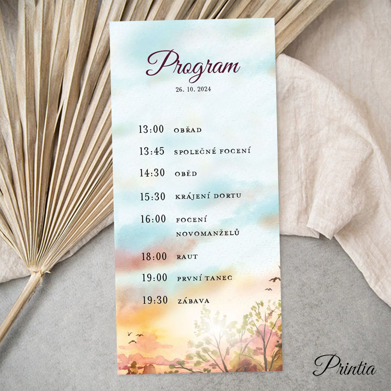 Wedding timeline with autumn landscape