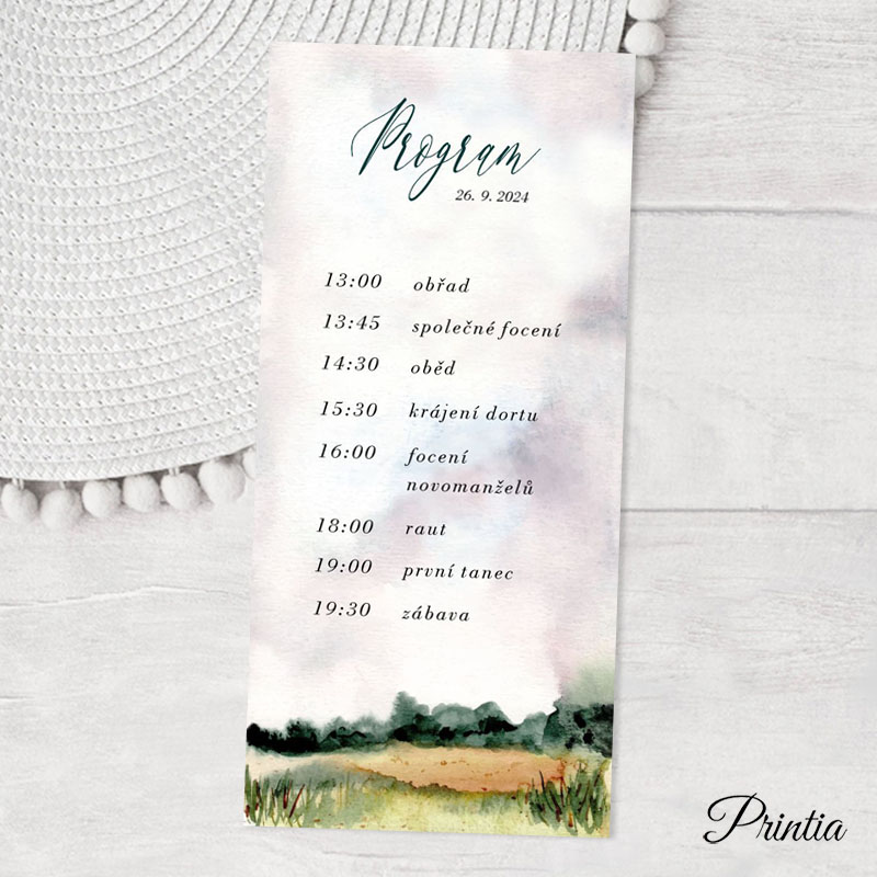 Wedding timeline with a landscape with birds