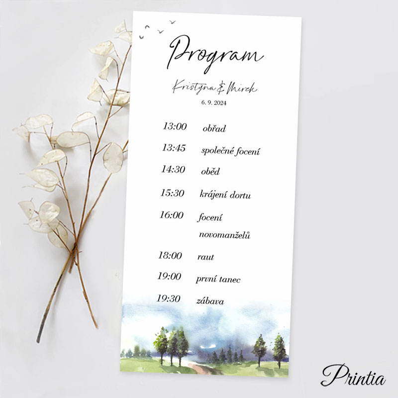 Wedding day timeline with trees