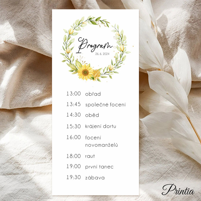 Wedding timeline with a sunflower wreath