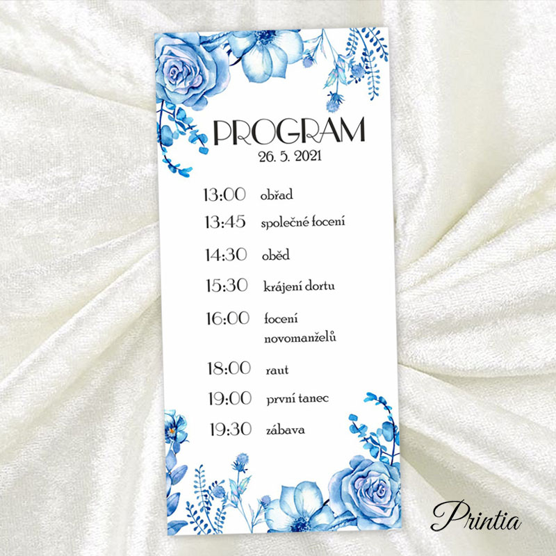 Wedding timeline with blue flowers