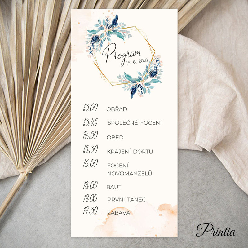 Wedding timeline with turquoise flowers