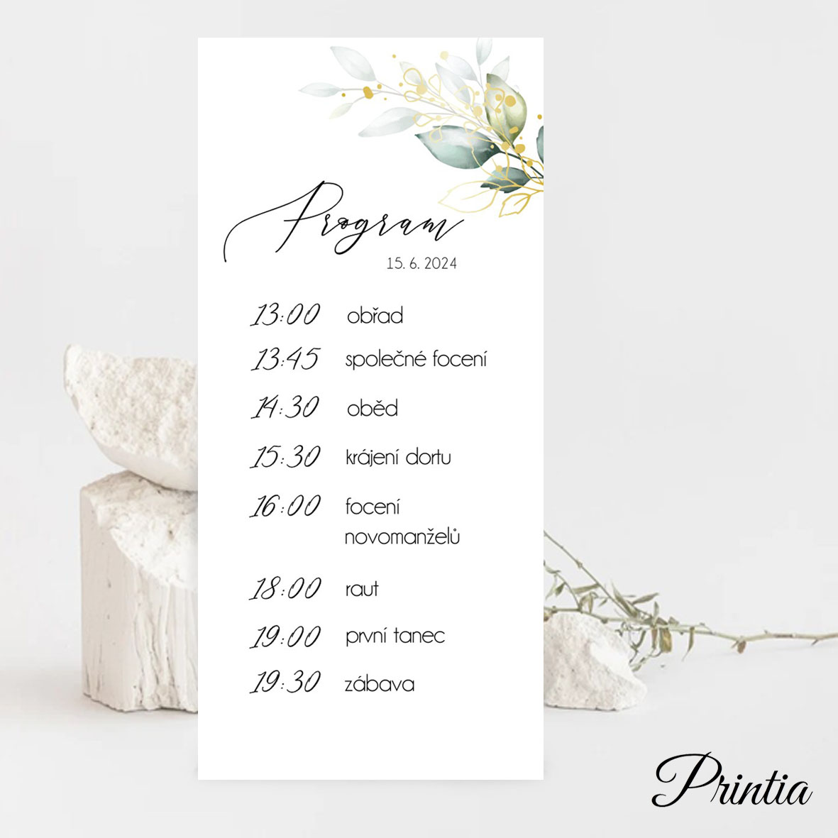Wedding timeline with green-yellow leaves