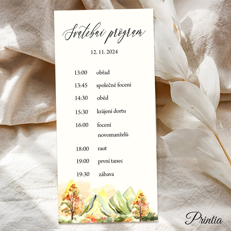 Wedding day timeline with autumn landscape