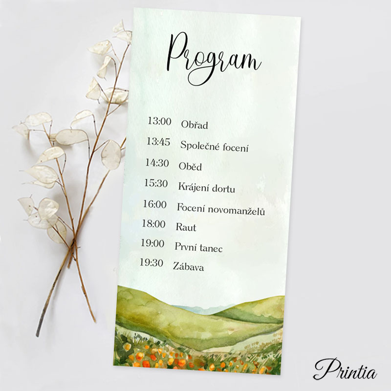 Wedding timeline with orange meadow flowers