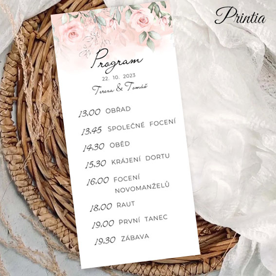 Wedding program with pastel flowers