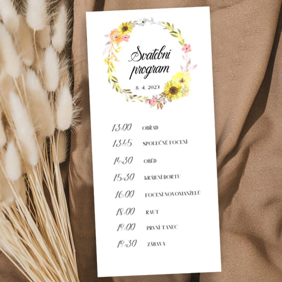 Wedding day schedule with sunflowers