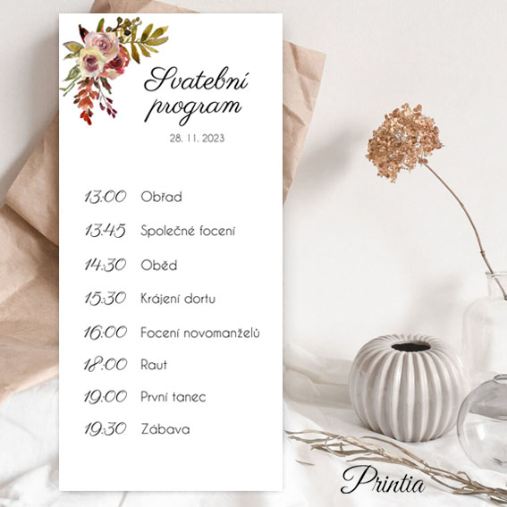 Wedding day schedule with autumn flowers