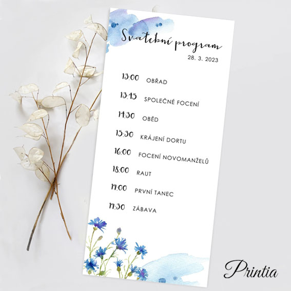 Wedding timeline with cornflowers