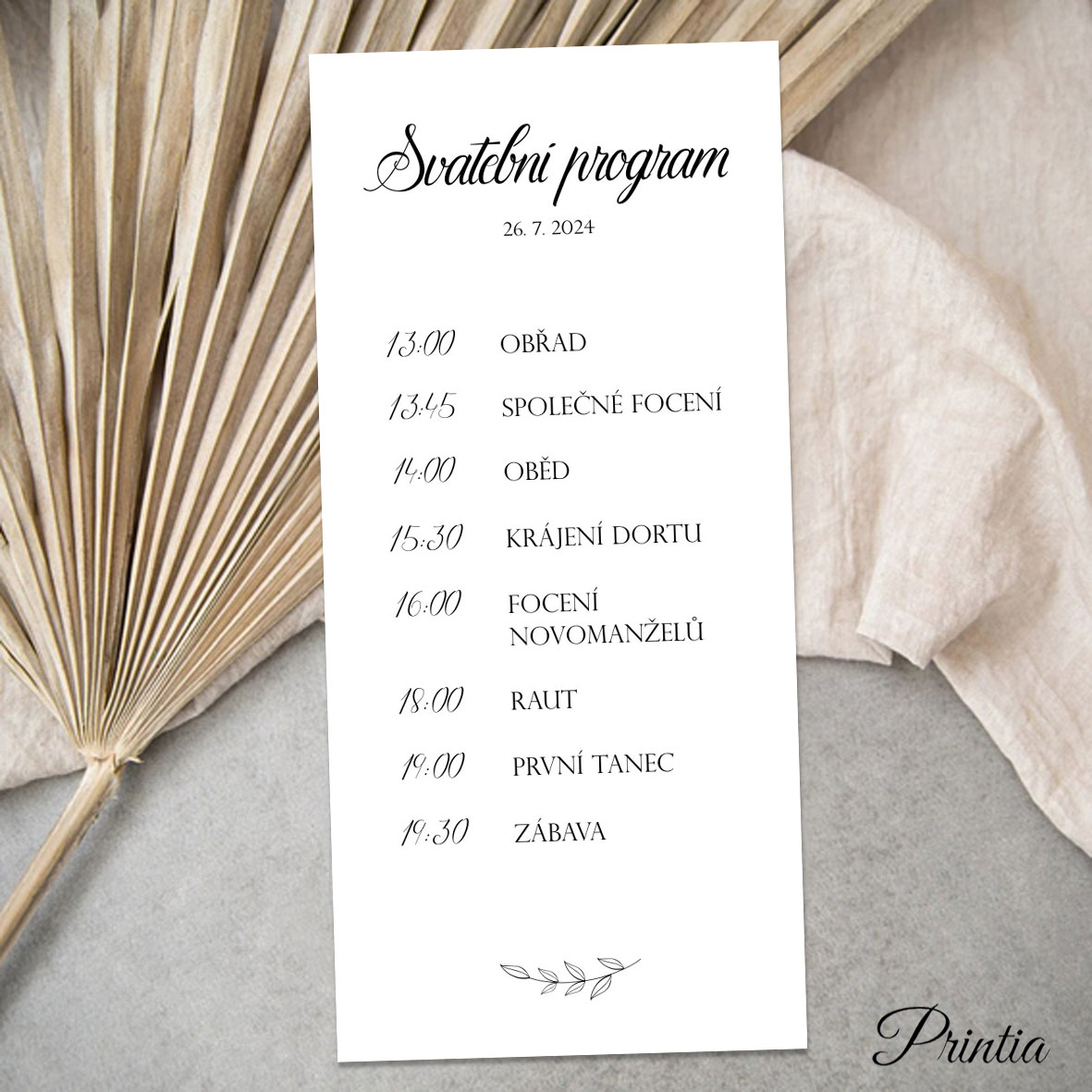 Wedding day schedule with a twig