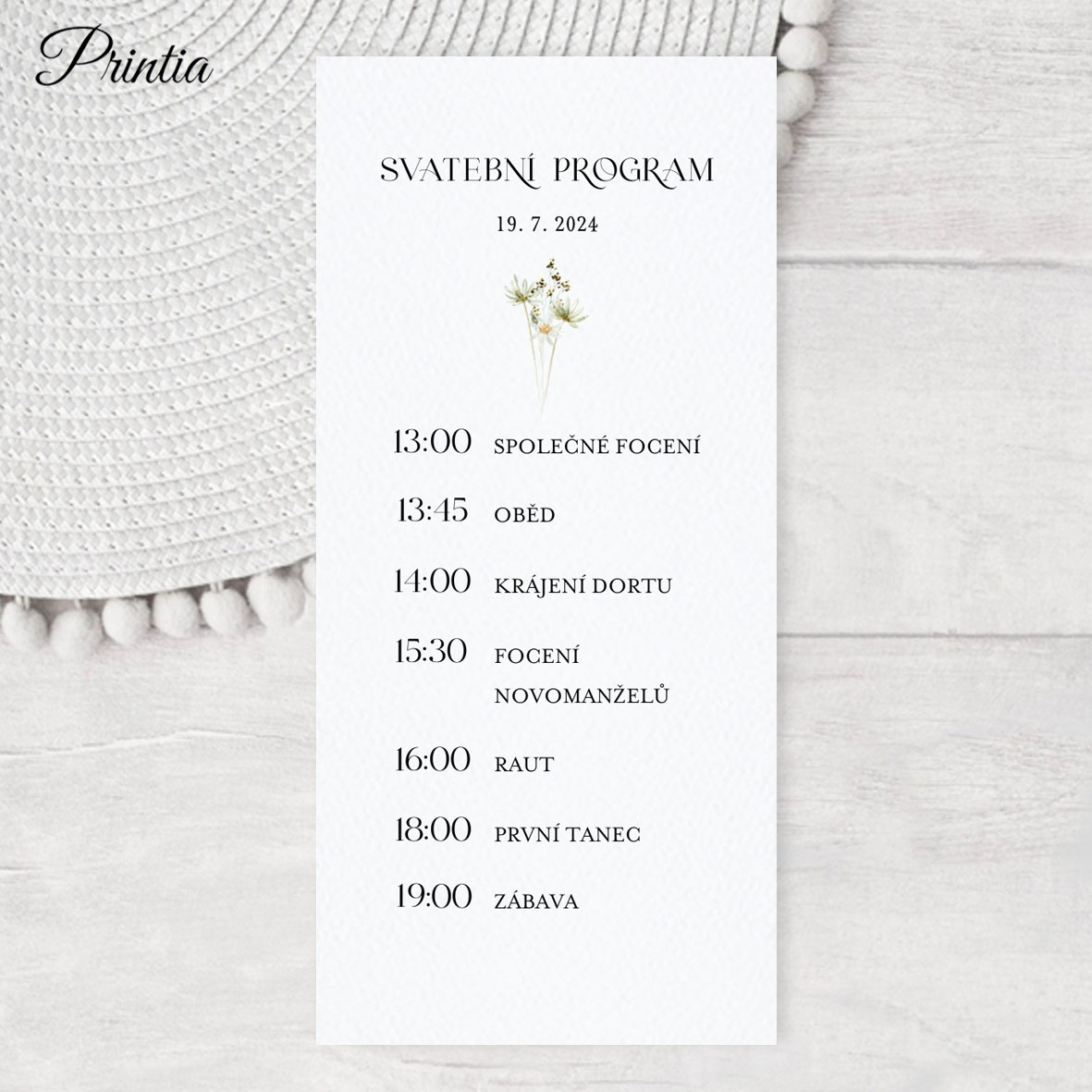 Wedding day schedule with delicate flowers 