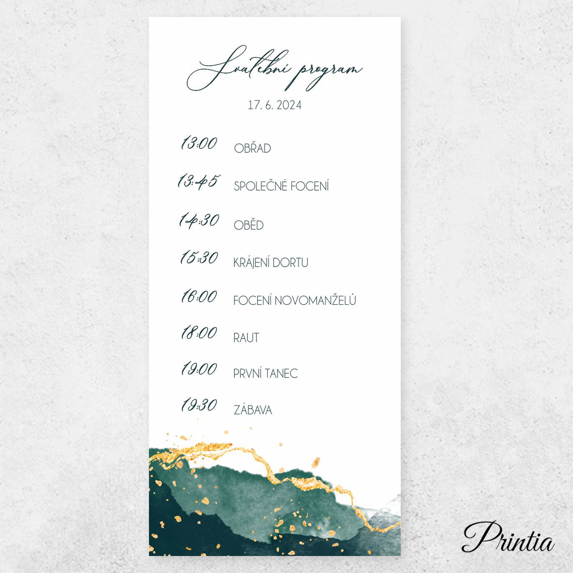 Emerald green wedding day schedule