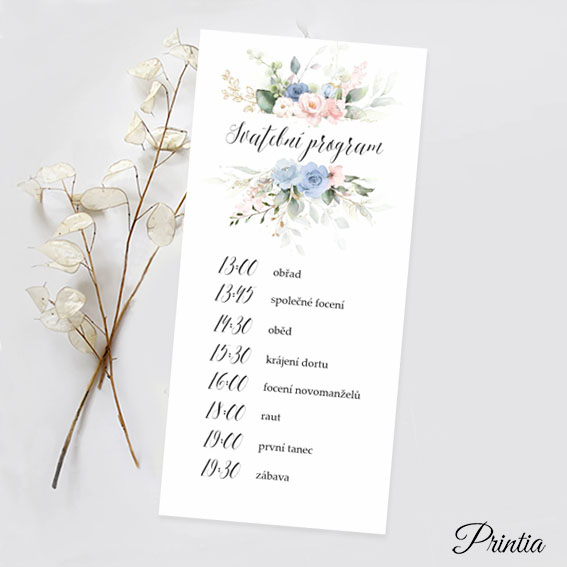 Wedding day timeline with pink-blue flowers