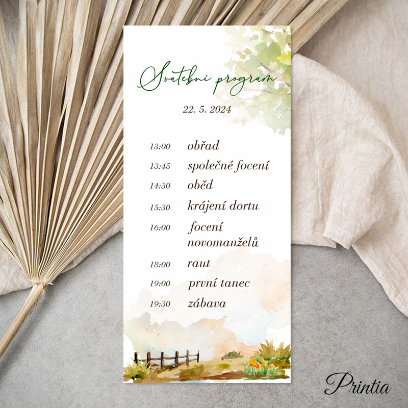 Wedding day timeline with nature theme