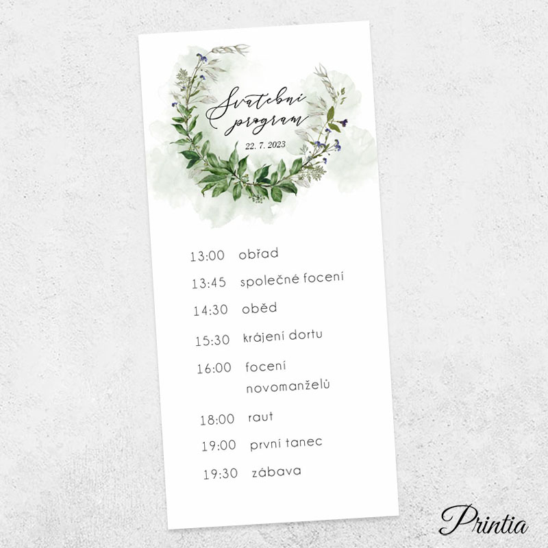 Wedding day timeline with flower wreath