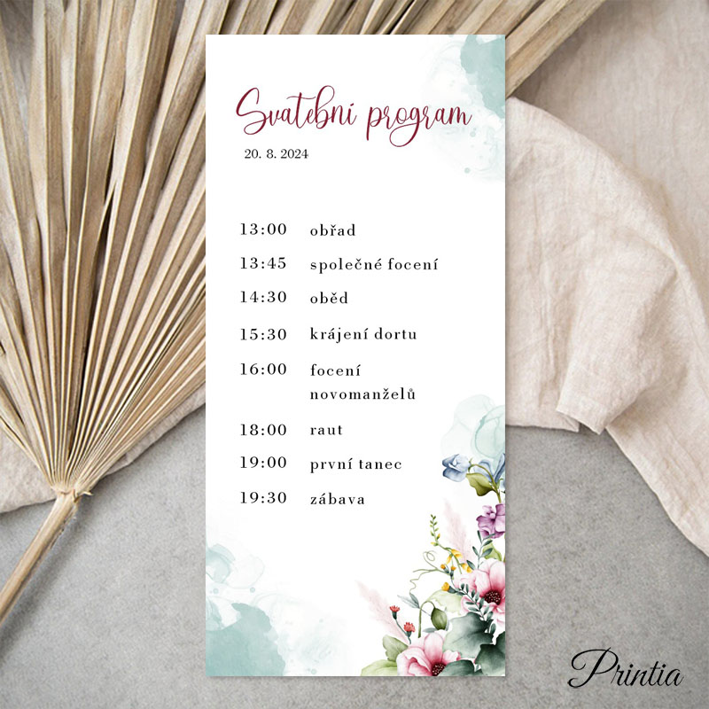 Wedding timeline with colorful flowers