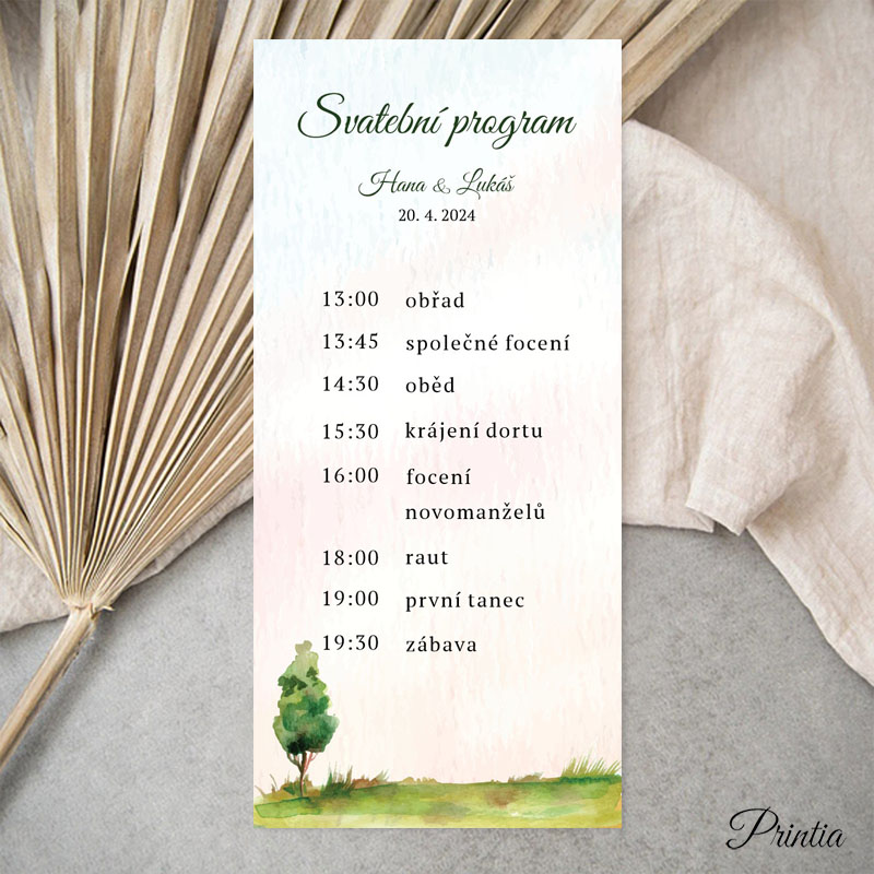 Wedding timeline with landscape and tree