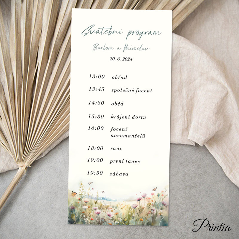 Wedding timeline with a blooming meadow