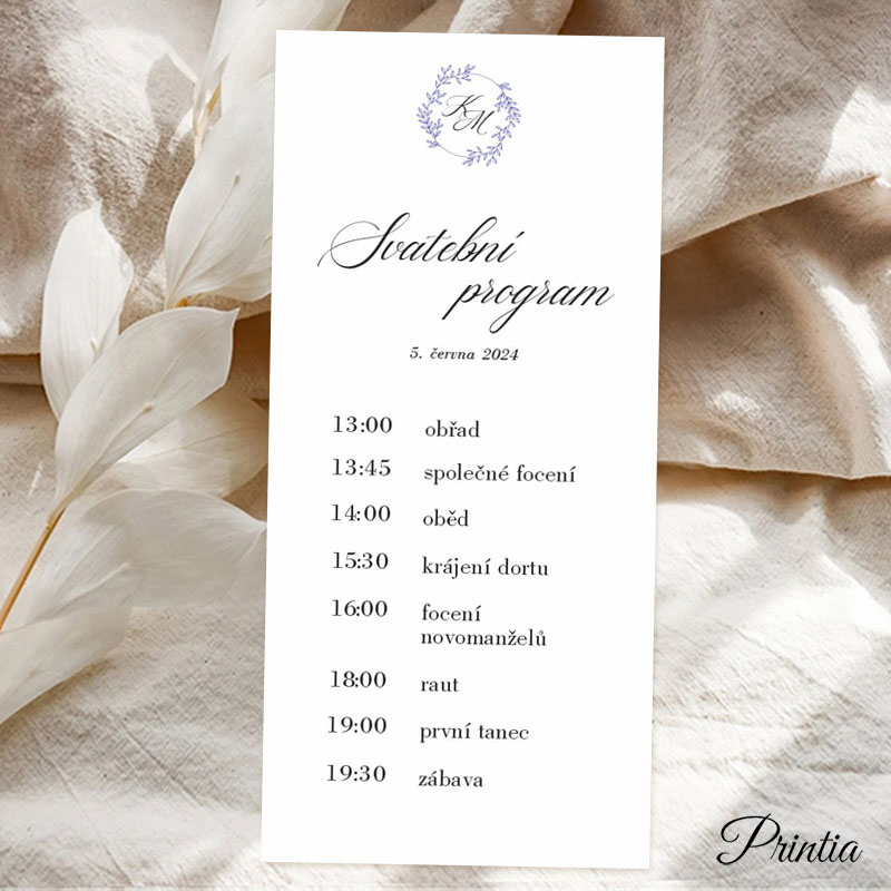 Wedding day timeline with initials