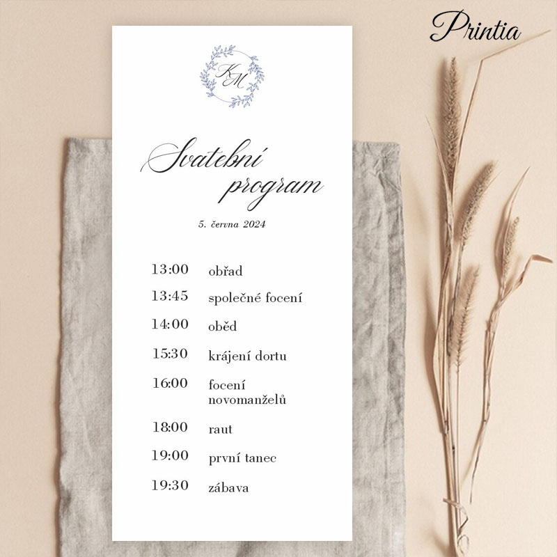 Wedding day timeline with initials