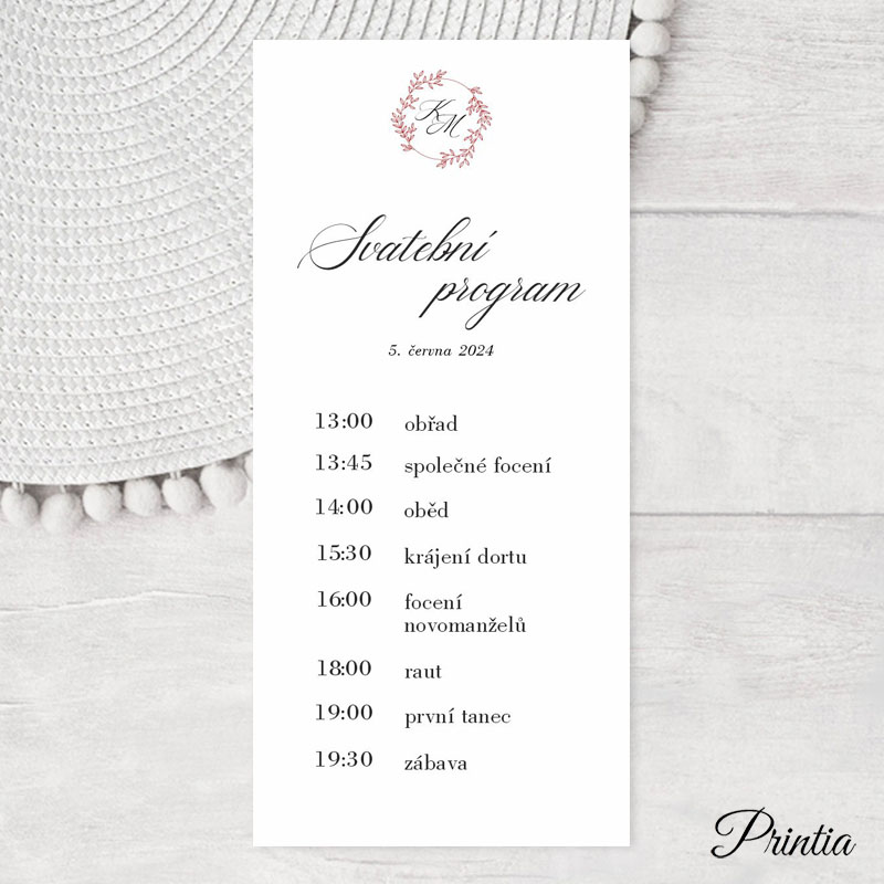 Wedding day timeline with initials