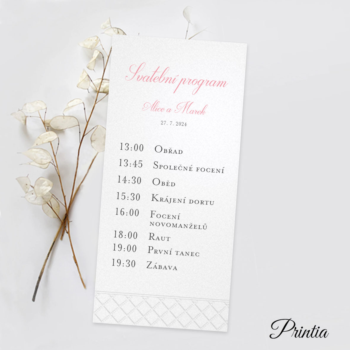 Wedding timeline with debossed ornament