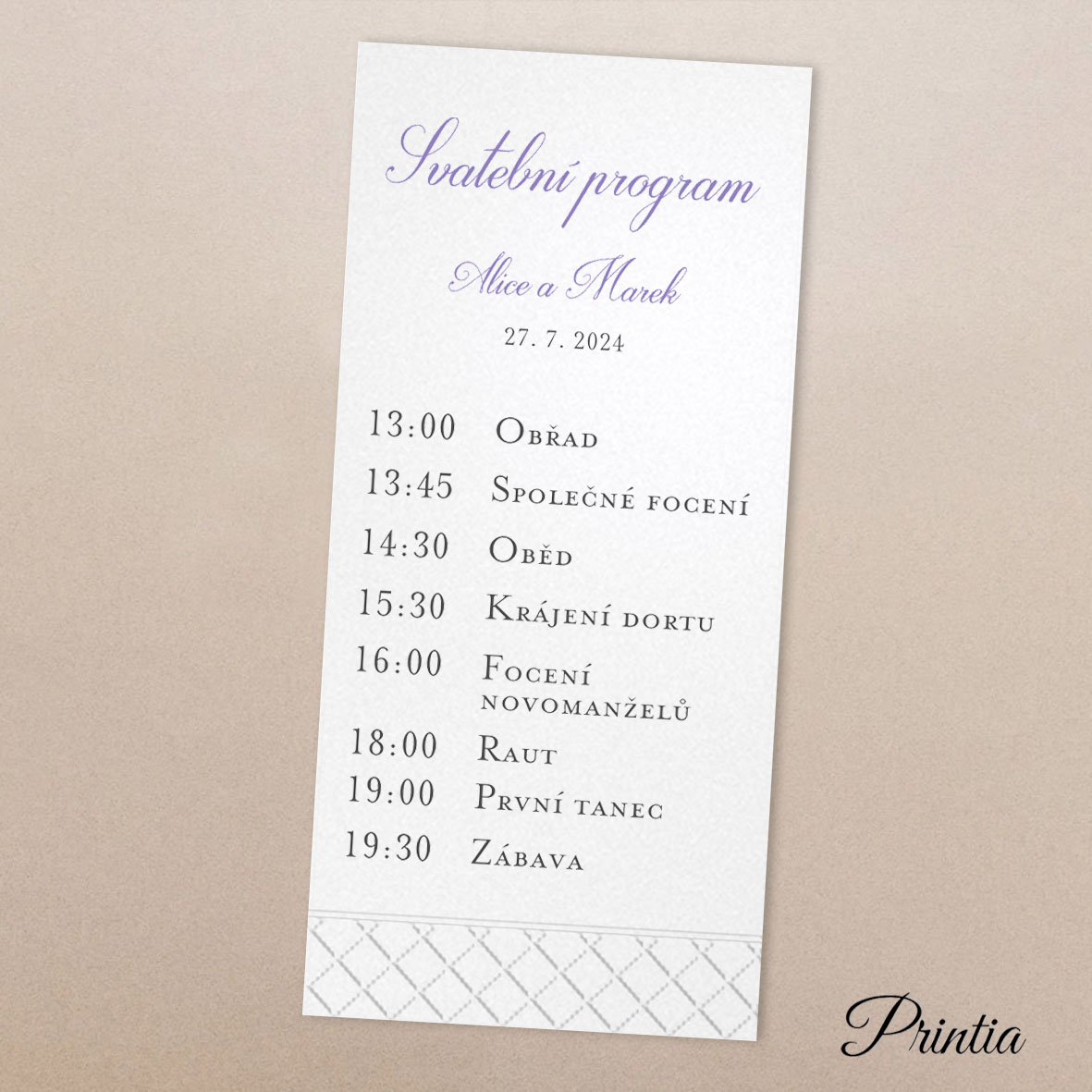 Wedding timeline with embossed ornament