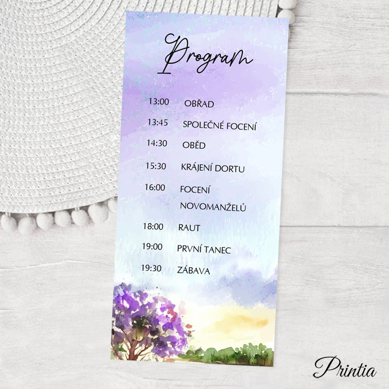 Wedding timeline with purple tree