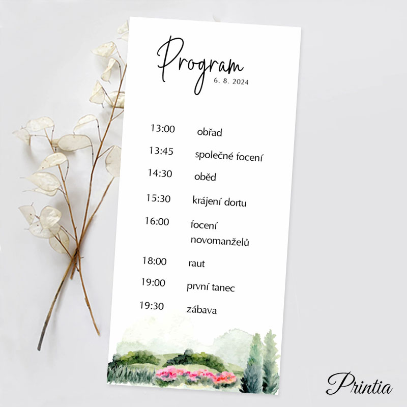 Wedding timeline with landscape and cypress trees