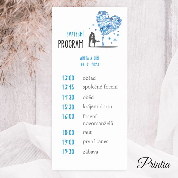 Winter wedding timeline with snowflakes