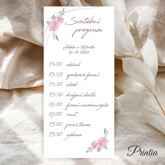 Geometric wedding timline with watercolor flowers