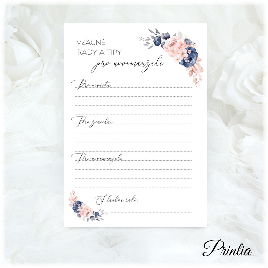 Advice and tips card for newlyweds with flowers