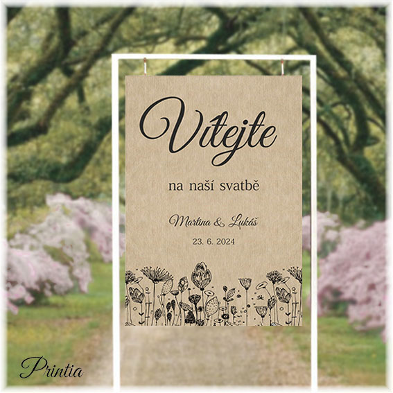 Wedding welcome sign with flowers