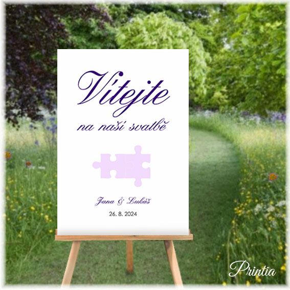 Wedding welcome sign with puzzles