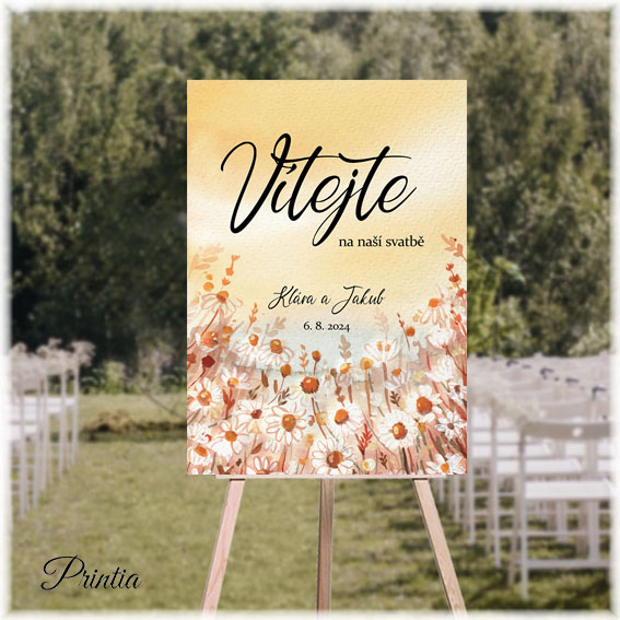 Wedding welcome sign with meadow flowers
