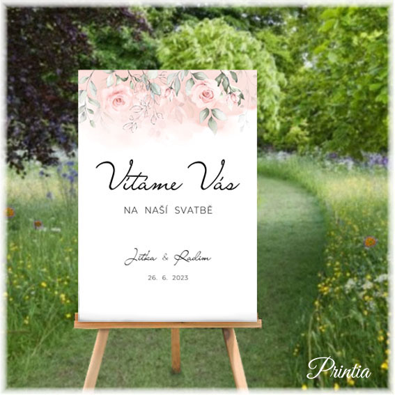 Wedding welcome sign with roses