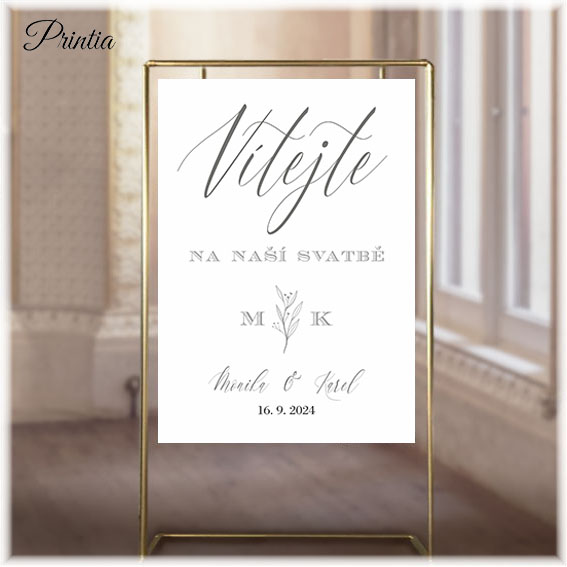 Wedding welcome sign with twig and initials