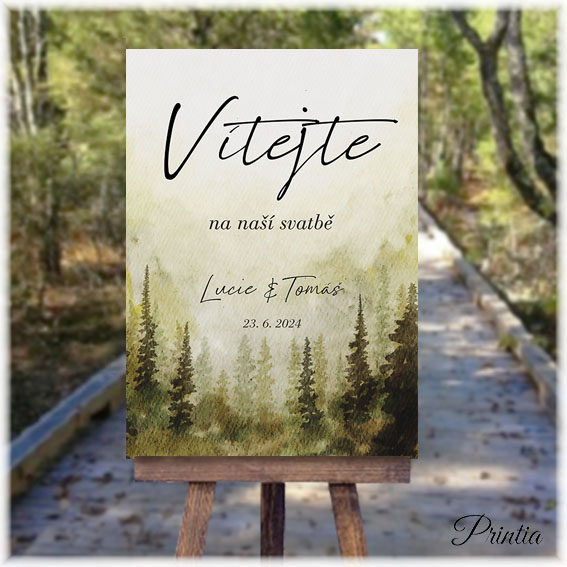 Wedding welcome sign with forest
