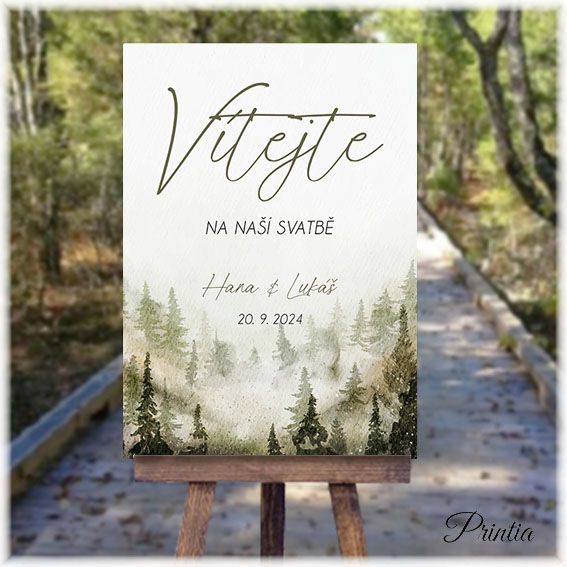 Wedding welcome sign with a forest
