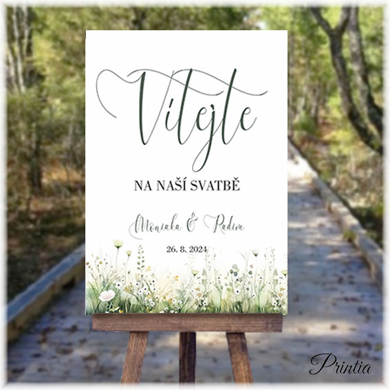 Wedding welcome sign with meadow