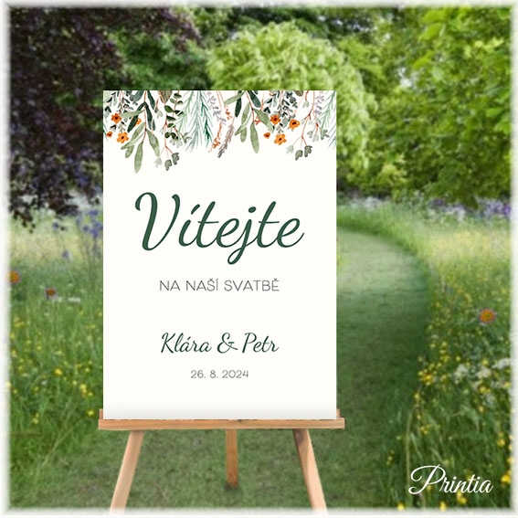 Wedding welcome sign with meadow