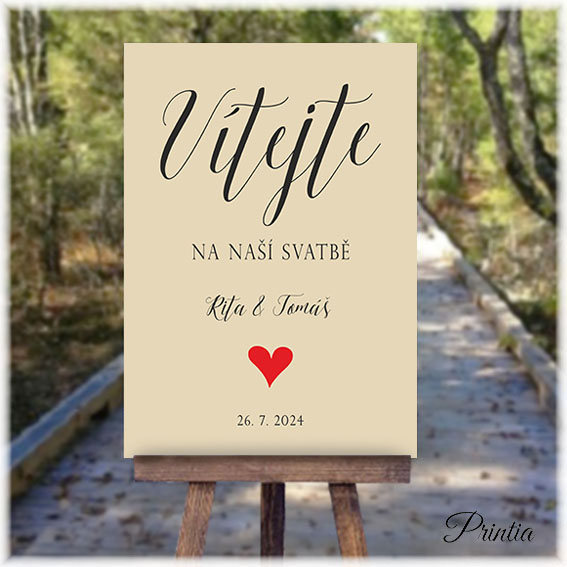Wedding welcome sign with red heart