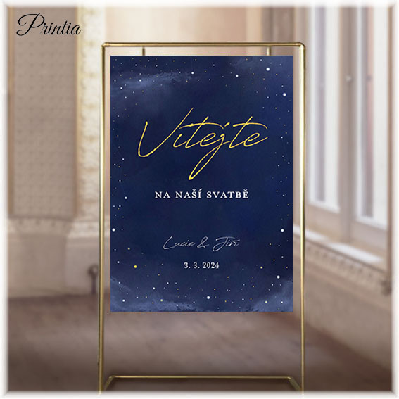 Wedding welcome sign with starry sky