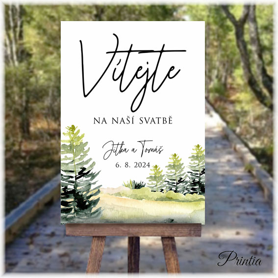 Wedding welcome sign with a forest theme